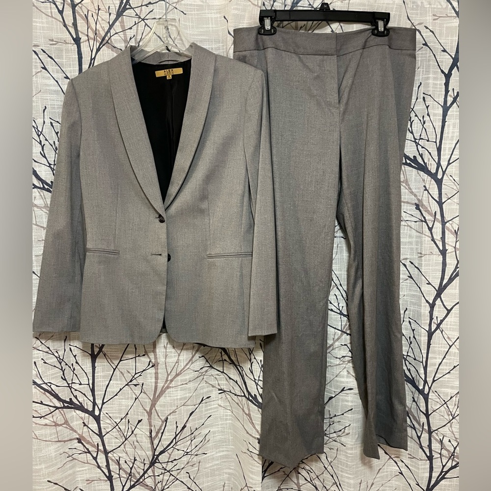 Alex Marie grey pantsuit. Jacket size 16, pants size 14